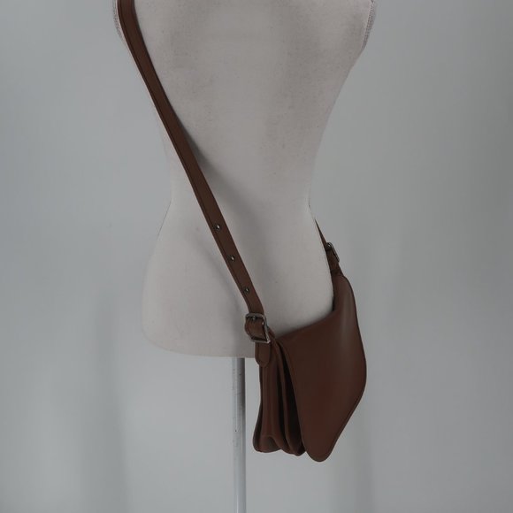 Coach Brown Leather Crossbody Handbag w Orange Lining - Picture 5 of 9
